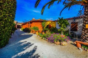 a street with a building and some plants and flowers at Hostal El Punto in La Serena