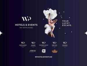 a website template with a woman in a cloud at Hotel Pantheon Palace by WP Hotels in Blankenberge