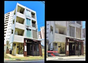 dwa zdjęcia wysokiego budynku w mieście w obiekcie UKISHIMA INN w mieście Naha