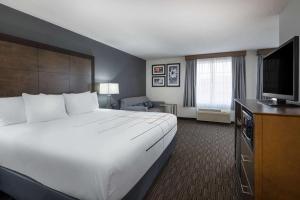 a hotel room with a large bed and a flat screen tv at La Quinta by Wyndham Atlanta Douglasville in Douglasville