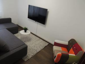 オビエドにあるPrecioso piso en Oviedo, Parking, Wifi y Netflix By DeLabra Apartmentsのソファと薄型テレビのあるリビングルーム