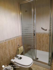 łazienka z prysznicem, toaletą i umywalką w obiekcie Villarei w mieście Ribadeo