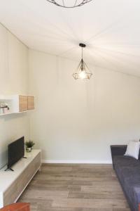 a living room with a couch and a tv at Garden House Ramalde in Porto