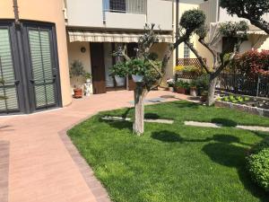einen Garten mit zwei Bäumen im Gras in der Unterkunft Maison Donatello in Valeggio sul Mincio