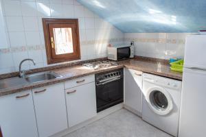 a kitchen with a sink and a washing machine at APARTAMENTOS CASINO in Llanes