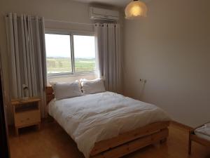 a bedroom with a bed with a large window at Bertha's Coffee in Afula +3 photos