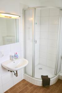 a bathroom with a shower and a sink at Ferienwohnung Seestern in Steinhude, ruhig gelegen , 2 Schlafzimmer, 2 Bäder, Freies WLAN in Wunstorf