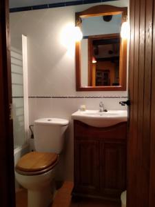 uma casa de banho com um WC, um lavatório e um espelho. em CASA VICENT em Valderrobres