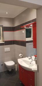 un bagno con un lavandino bianco e un water di Gavza Dream View apartment a Cres Altre 36 foto