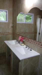 a bathroom with a white sink and a mirror at Hosteria Atelier in Tigre +54 photos