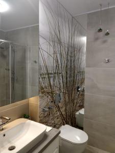 łazienka z toaletą i umywalką w obiekcie Apartament FALA-Miodowy Dom w Kołobrzegu +17 zdjęć