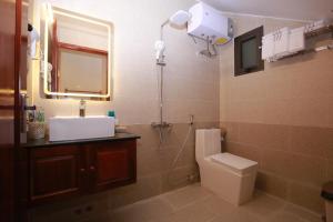 a bathroom with a toilet and a sink and a mirror at Sen Đá Villa - Succulent Villa in Da Lat