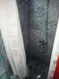 bagno con doccia e porta in vetro di Villa Vlasta a Soko Banja