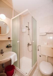 a bathroom with a shower and a toilet and a sink at Apartments & Rooms Peranic in Novalja