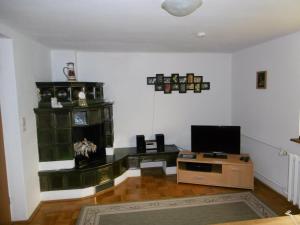 uma sala de estar com lareira e televisão em Ferienwohnung Janke em Nossen