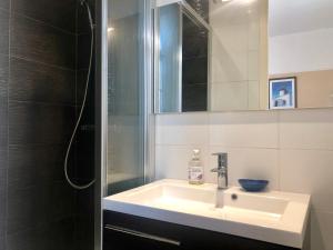 un baño con lavabo y ducha en Appartement Trouville Plage, en Trouville-sur-Mer