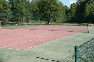 a tennis court with a net and a ball on it at Hällestrand Apartment 32 in Strömstad