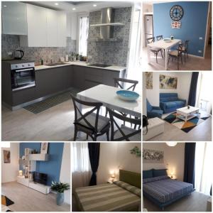 een collage van foto's van een keuken en een woonkamer bij Appartamento Roberto House in Fertilia