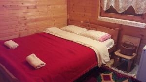 a bedroom with a bed with a red blanket at Karadžić in Žabljak