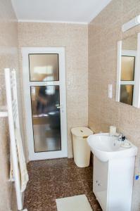 a bathroom with a sink and a toilet at Garsoniera Jad in Tîrgu Ocna