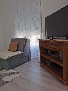 Una sala de estar con un sofá y un televisor de pantalla plana. en Niksin san, en Trebinje