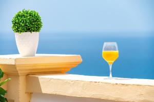 a glass of wine and a potted plant on a ledge at Windsor Panoramic Las Americas in Adeje