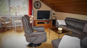 a living room with a couch and a television at BodenSEE Apartment Langenargen Möwenweg in Langenargen