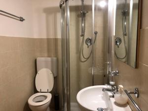 a bathroom with a shower and a toilet and a sink at B&B Casale Coreallo Spotorno in Spotorno