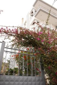 een hek met roze bloemen erop bij Alexandra´s Apartments in Sarandë