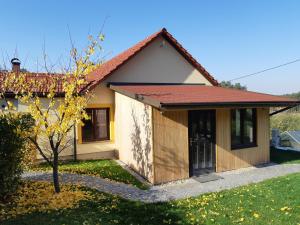 una pequeña casa con techo rojo en Ubytování pod rozhlednou, en Skuteč