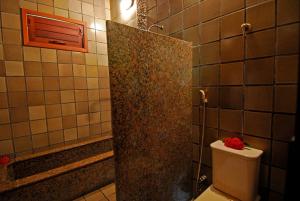 a bathroom with a shower with a toilet in it at Hotel Casablanca in Pipa