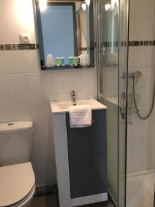 a bathroom with a toilet and a sink and a shower at Hotel La Cigale in La Croix-Valmer