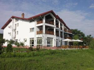 un grand bâtiment blanc avec une pelouse devant lui dans l'établissement Hotel Wels, à Beştepe