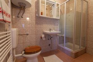 y baño con aseo, lavabo y ducha. en Apartments Topic & Krk central location, en Krk