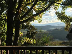 a view from a balcony overlooking a forest at Over the Edge Cottage in Underberg