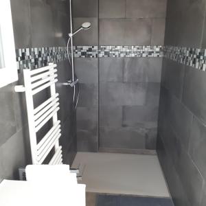 ein Bad mit einer Dusche und einer Glastür in der Unterkunft Le Plein Soleil in Grésy-sur-Aix