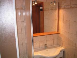 a bathroom with a sink and a mirror at Apartment Andrea in Novi Vinodolski