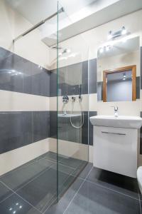 a bathroom with a shower and a toilet and a sink at LIPOWA 6 in Piła