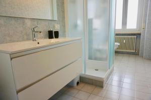een badkamer met wastafel en douche bij appartamento benaco in Riva del Garda