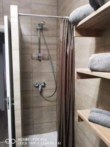 a shower with a shower curtain in a bathroom at Angolo di isa in Busto Arsizio +97 photos