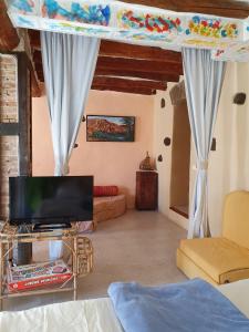 een woonkamer met een bed en een televisie bij Apartment Cal Viola in Torroja