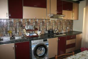 a kitchen with a sink and a washing machine at Hotel Noy in Goris