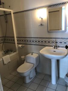 a bathroom with a toilet and a sink at Hôtel d'Arromanches Pappagall in Arromanches-les-Bains