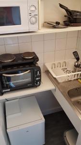 eine kleine Küche mit Mikrowelle und Spüle in der Unterkunft Studio Beaulieu in Rennes