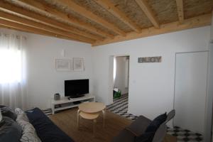 a living room with a couch and a table and a tv at Oporto City Cottage in Porto