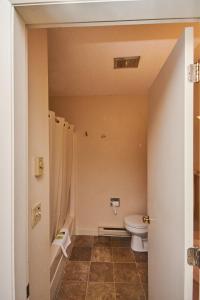 a bathroom with a toilet and a shower at River View Resort in Bethel