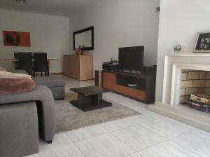 a living room with a couch and a fireplace at Cidade da Praia in Figueira da Foz