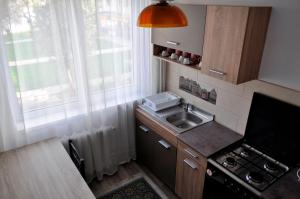 a small kitchen with a sink and a window at Mariuca Apartament in Mangalia
