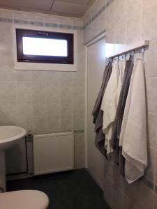 a bathroom with a towel rack and a sink at Luxury Living Apartment in Kněževes