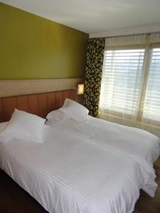 a large white bed in a bedroom with a window at Viridis Hotel in Revò